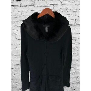ARDEN B Lambswool Coat Jacket Black Knitted Fur Collar Black Size Small